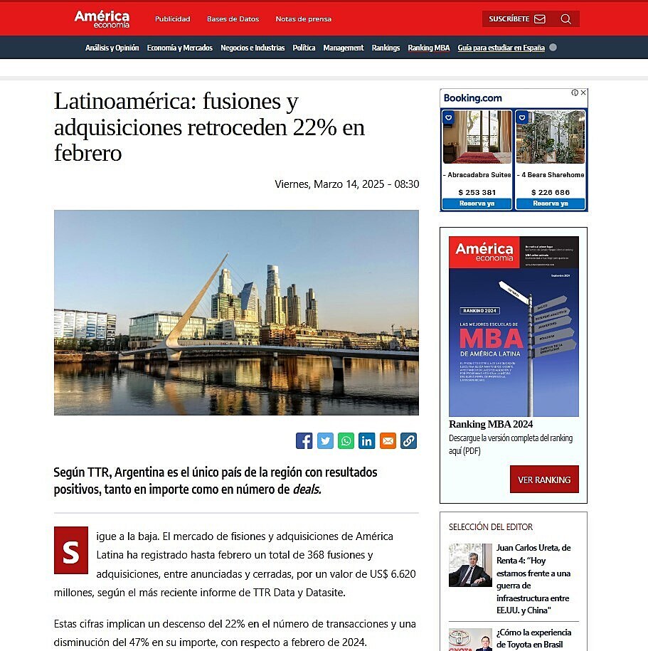 Latinoamrica: fusiones y adquisiciones retroceden 22% en febrero